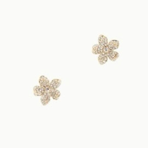 Lilly Pulitzer Beach Club Blooms Pave Flower Stud Gold Tone‎ Earrings New - Picture 2 of 8